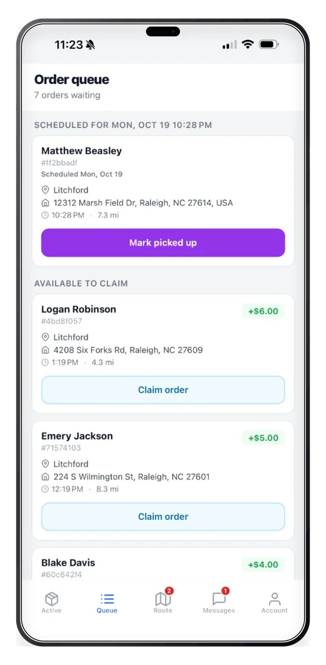Claim orders from the queue
